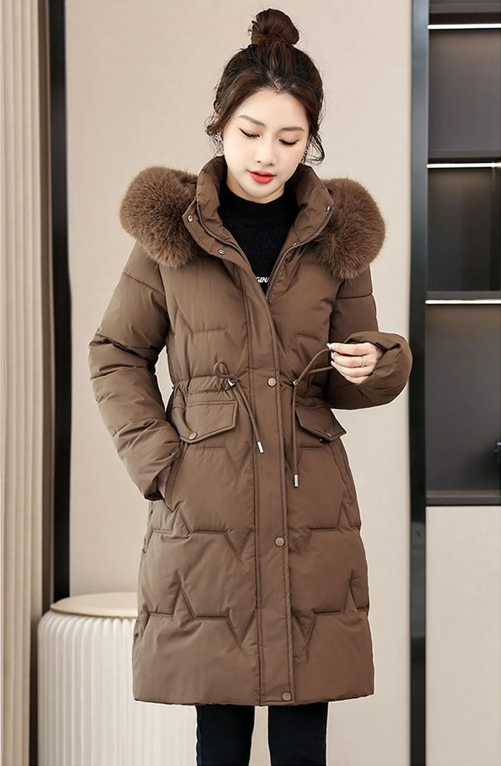Water-Resistant and Windproof Hooded Puffer Coat for Women