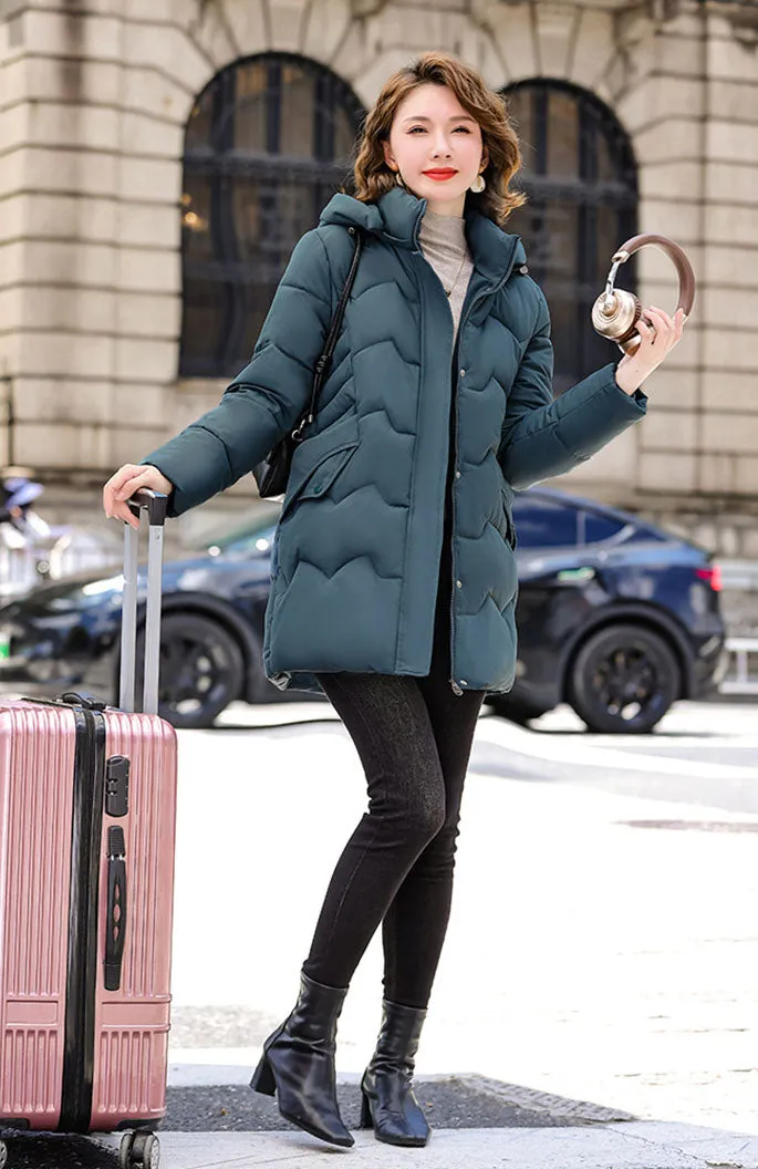Water-resistant Quilted Puffer Jacket for Women Full-zip and Windproof