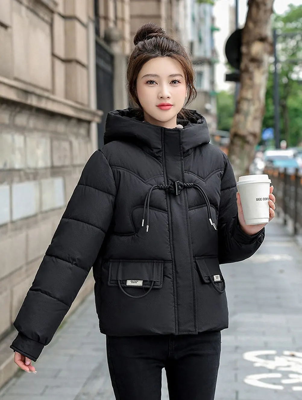Water-resistant Quilted Puffer Jacket with Full Zip and Stain-resistant Material