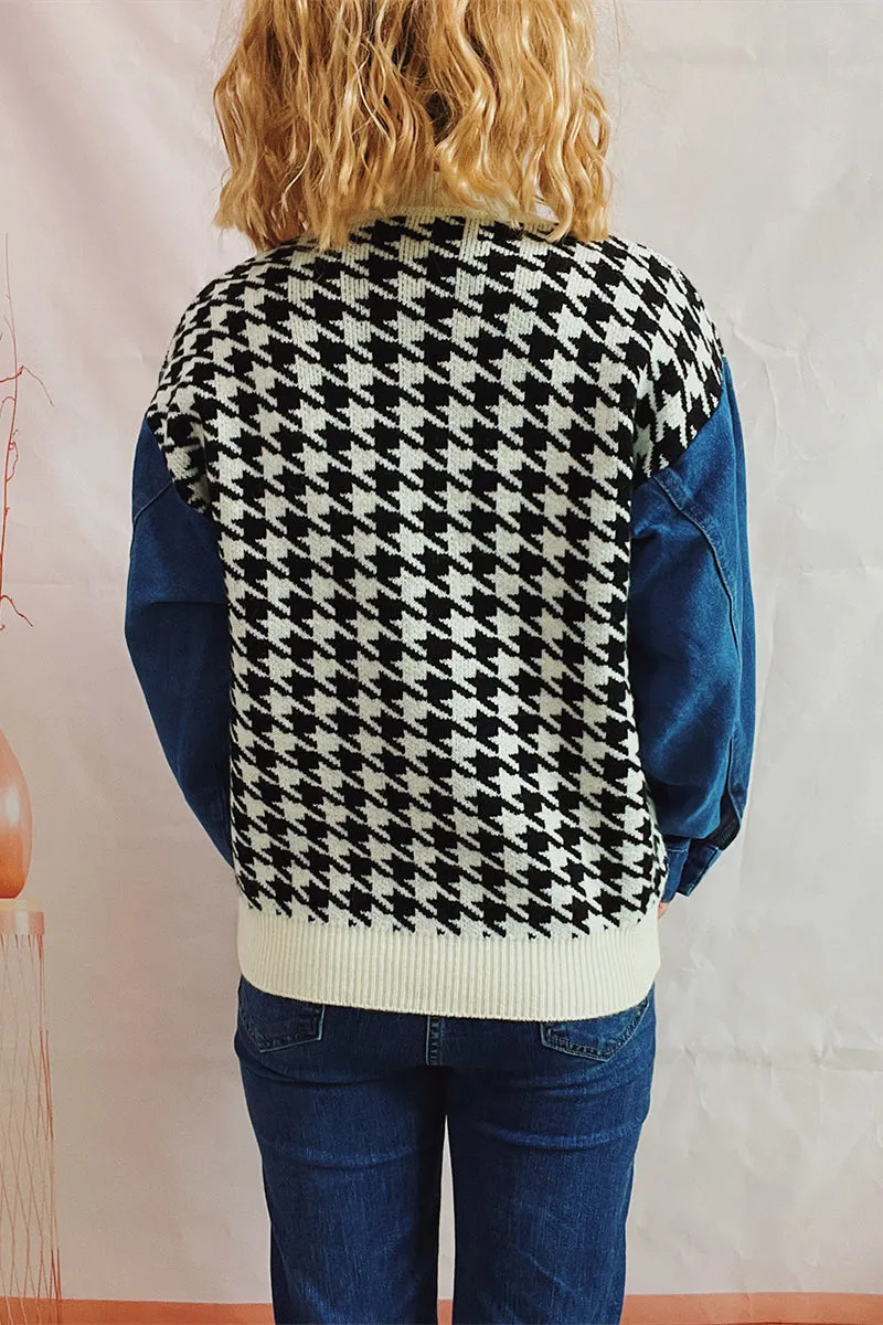 WH0295 Denim Sleeve Sweater