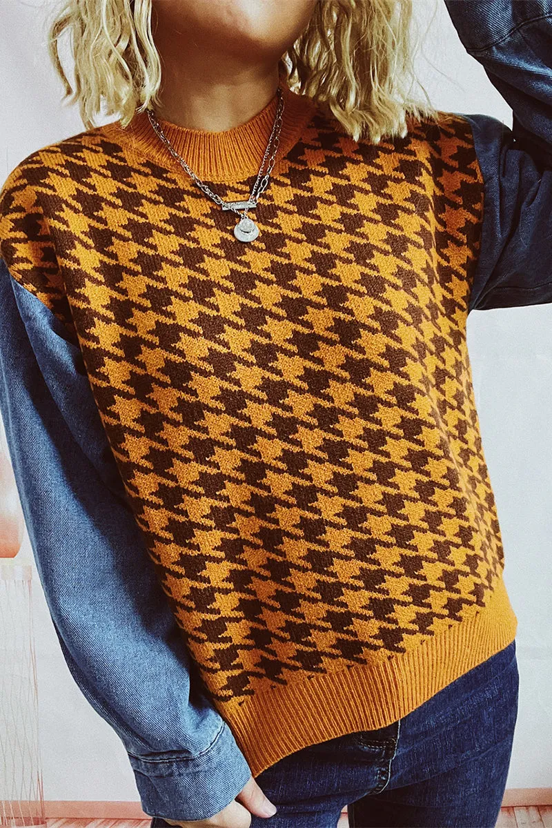 WH0295 Denim Sleeve Sweater