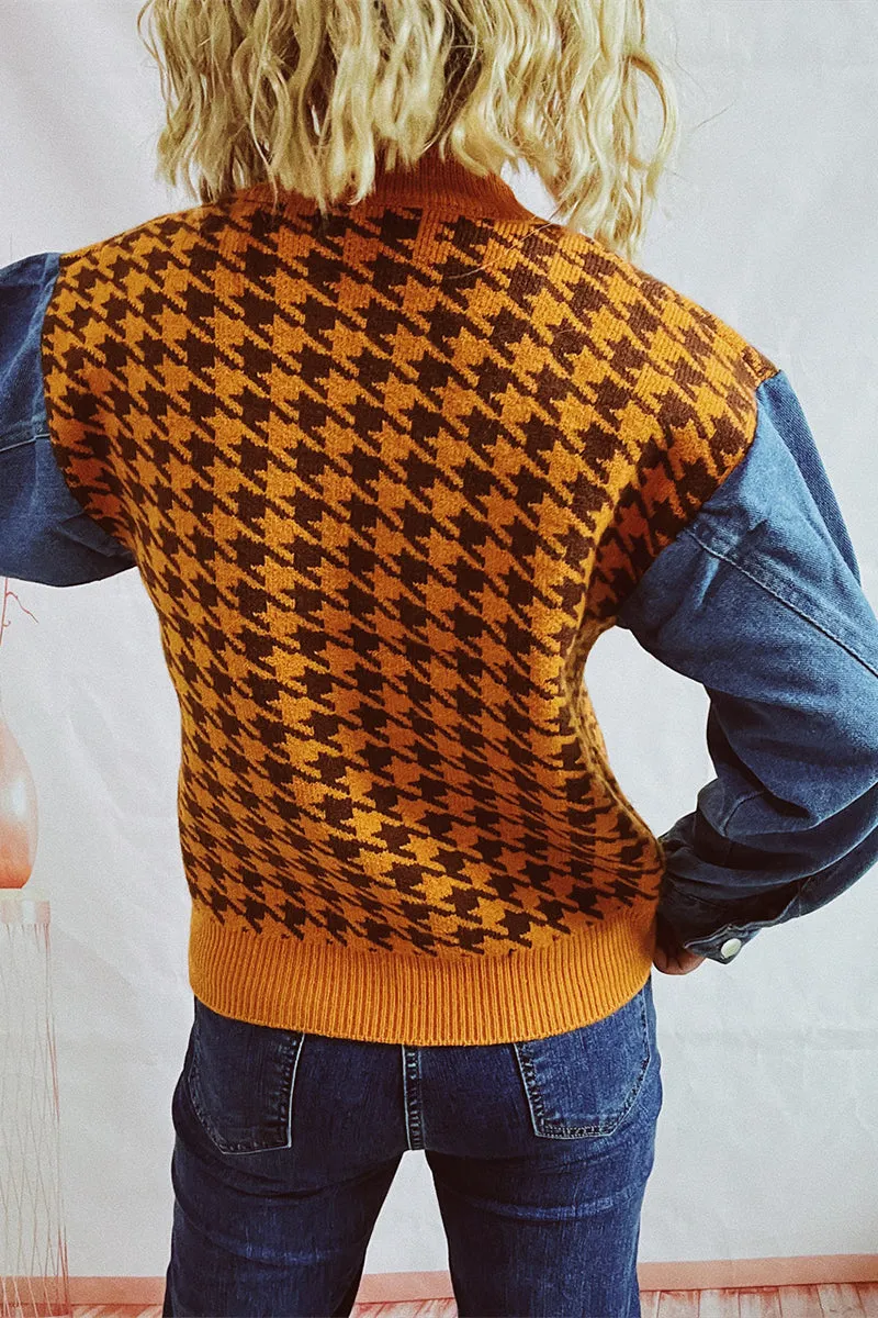 WH0295 Denim Sleeve Sweater