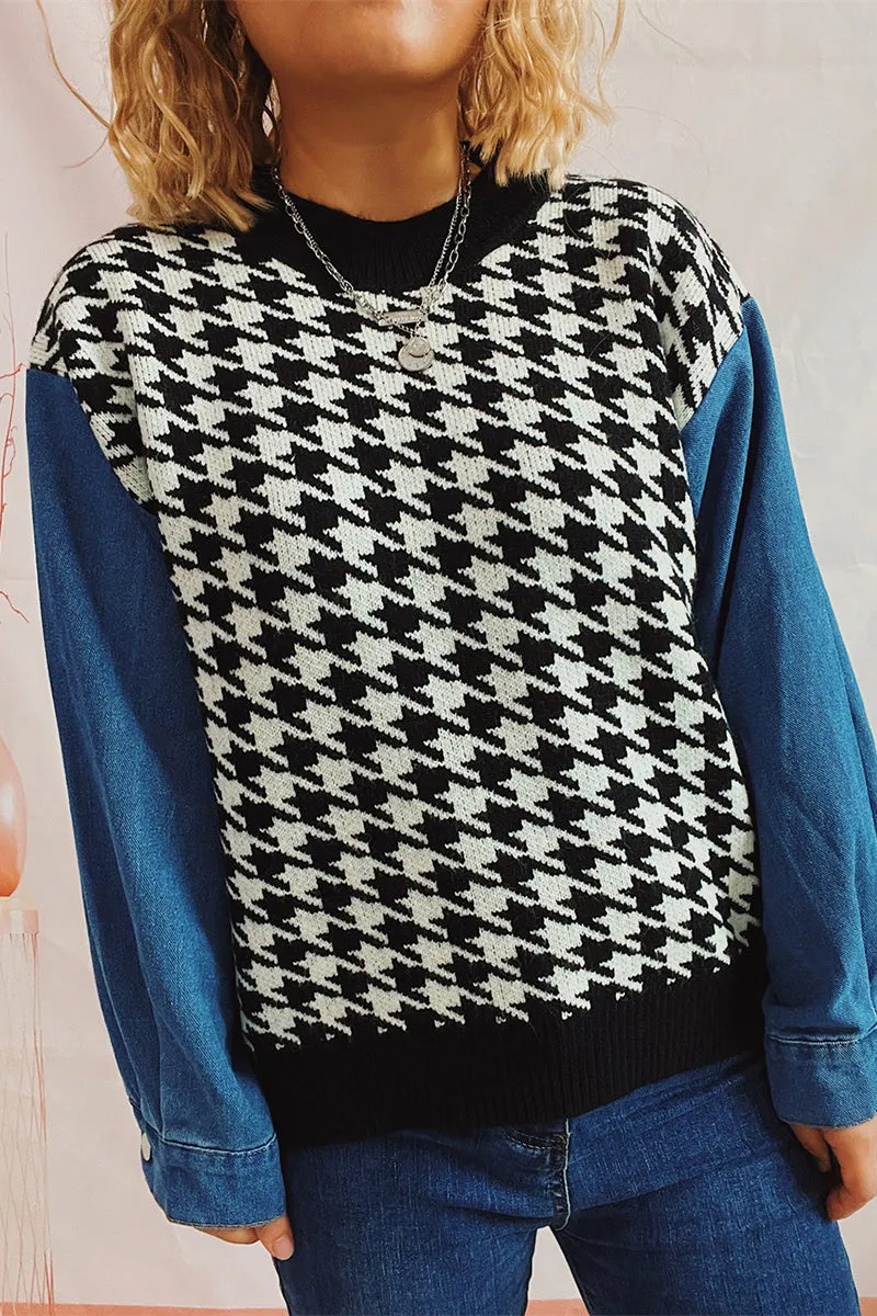 WH0295 Denim Sleeve Sweater