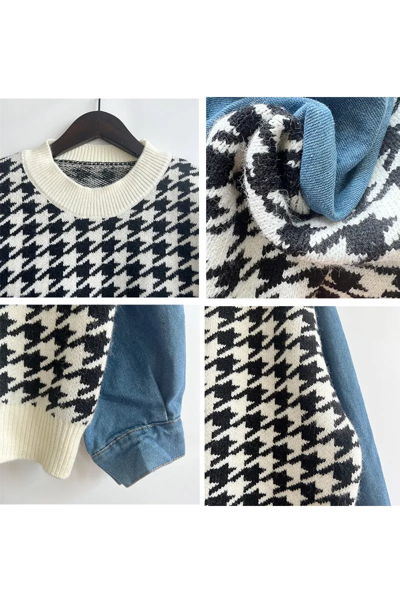 WH0295 Denim Sleeve Sweater