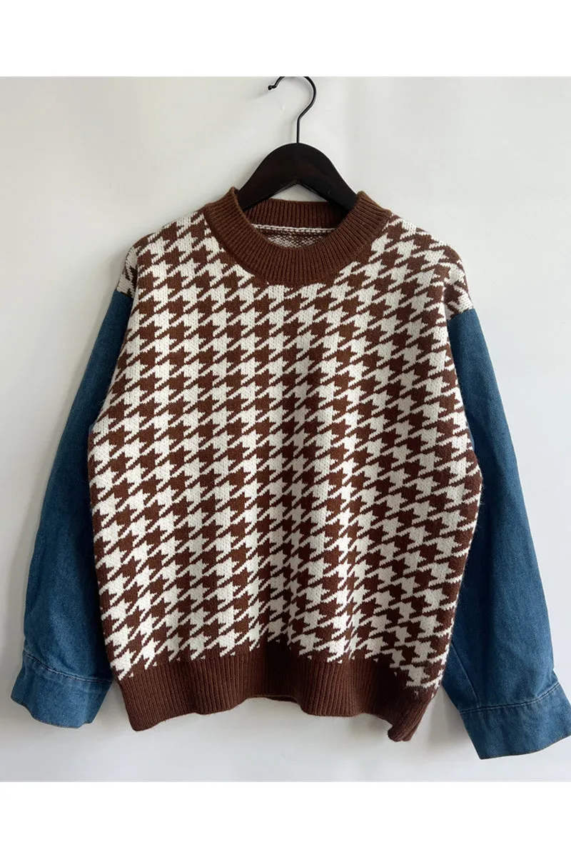 WH0295 Denim Sleeve Sweater