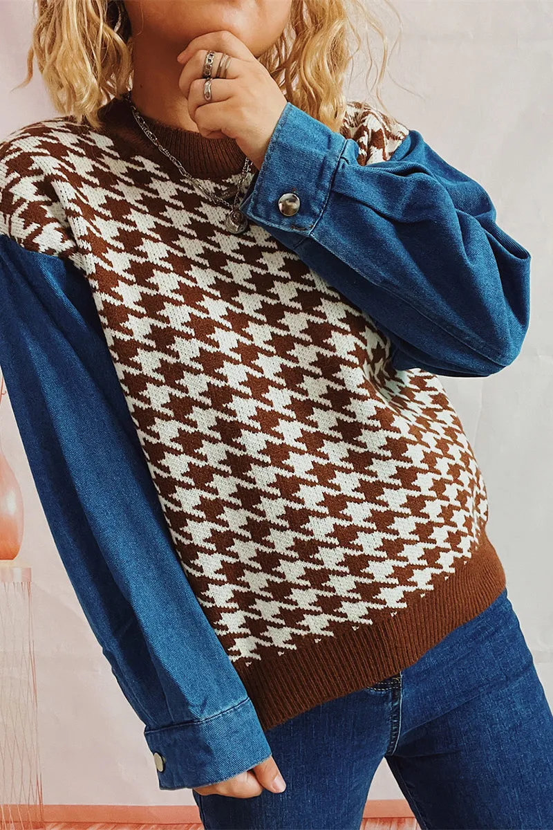 WH0295 Denim Sleeve Sweater