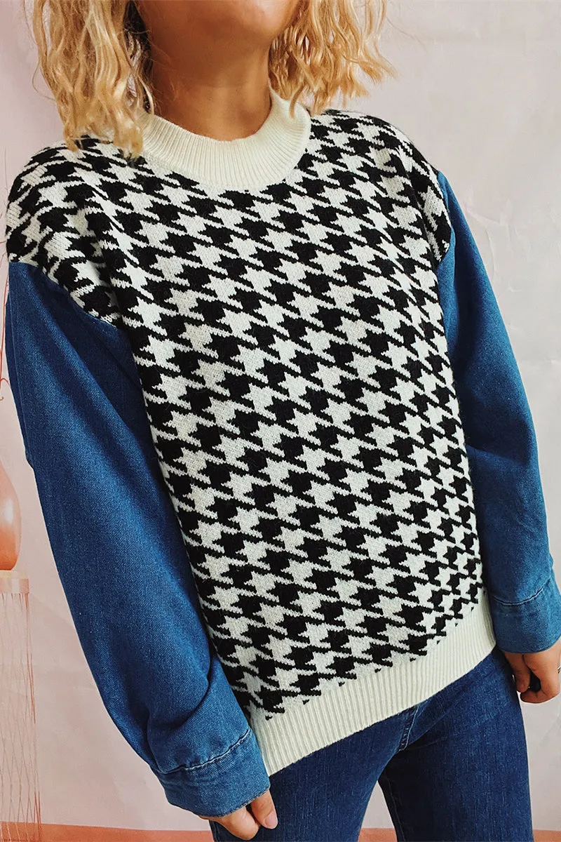WH0295 Denim Sleeve Sweater