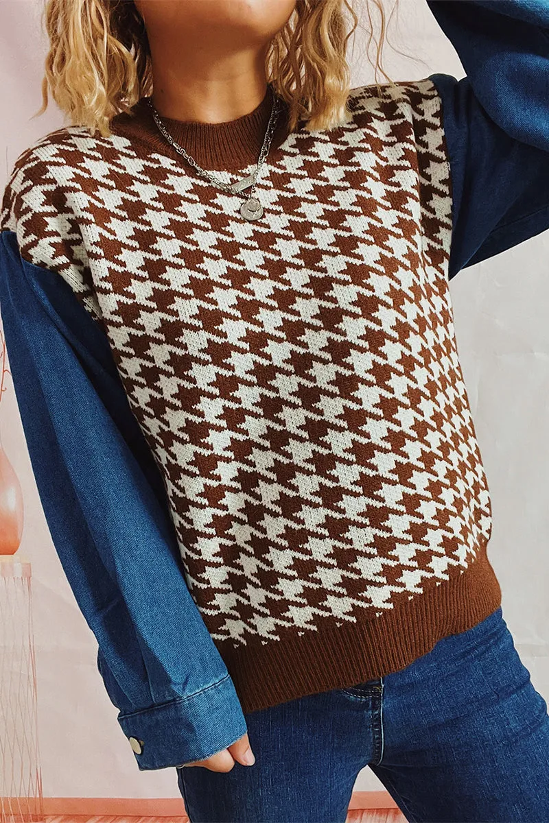 WH0295 Denim Sleeve Sweater