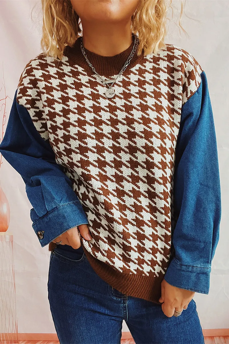 WH0295 Denim Sleeve Sweater