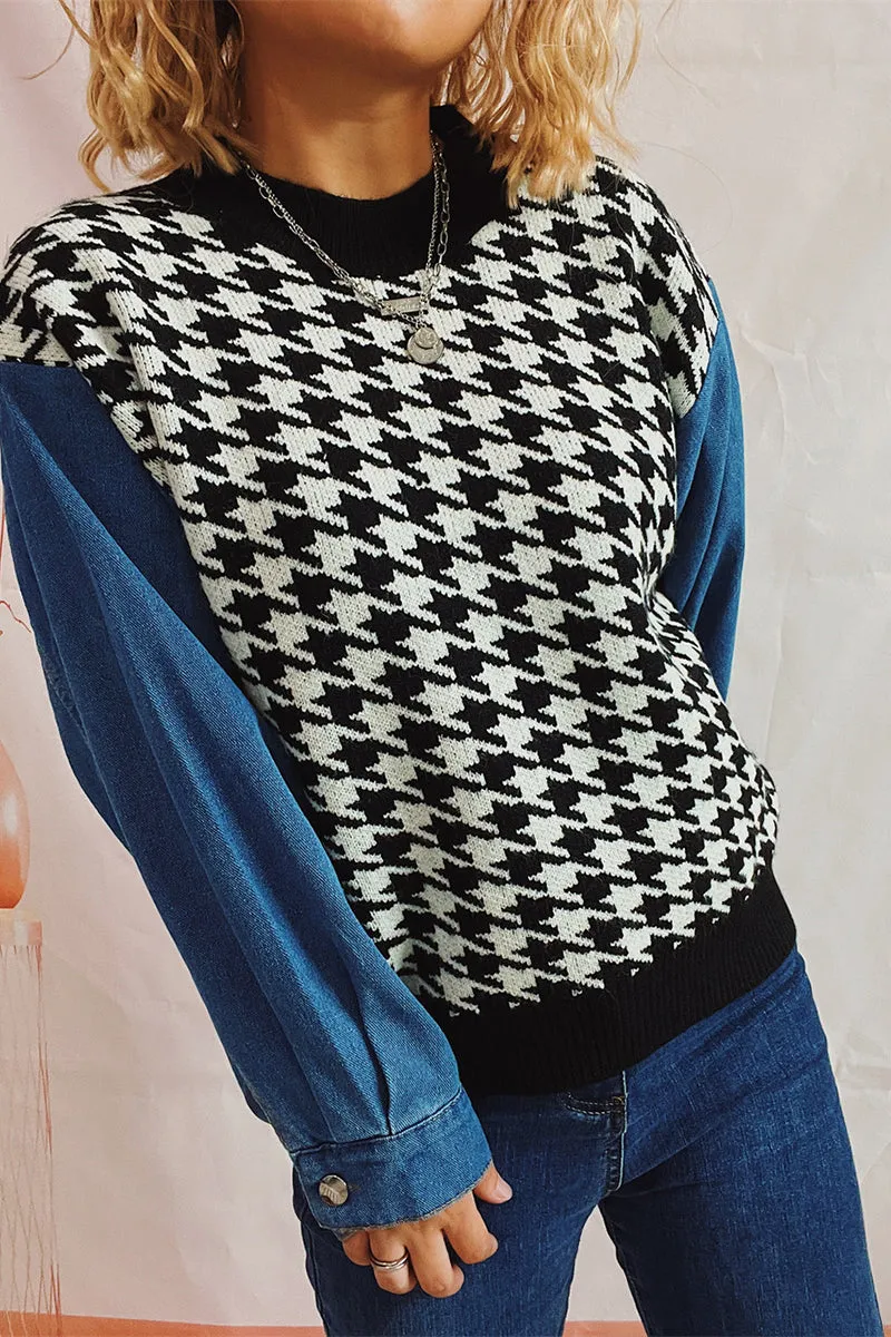 WH0295 Denim Sleeve Sweater