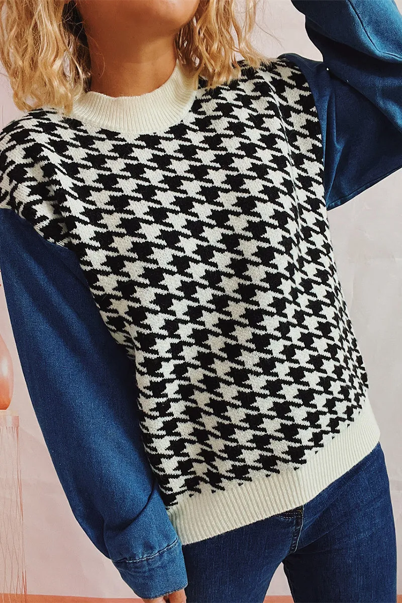 WH0295 Denim Sleeve Sweater