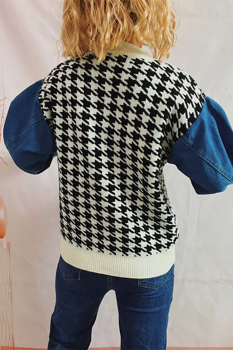 WH0295 Denim Sleeve Sweater