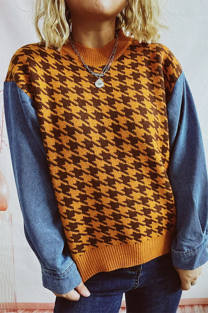 WH0295 Denim Sleeve Sweater
