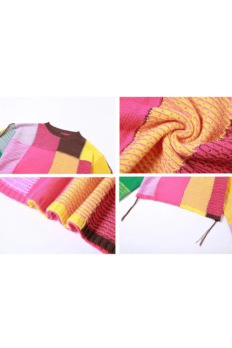 WH0310 Color Blocks Crop Sweater