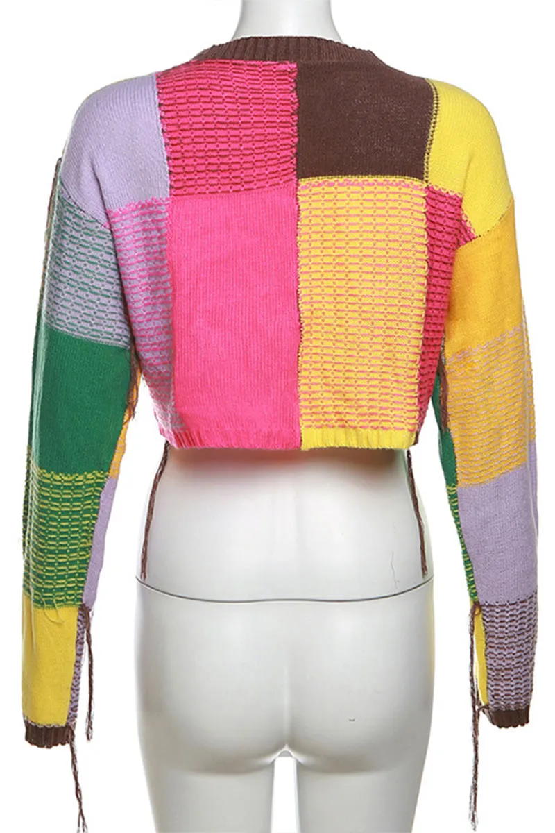 WH0310 Color Blocks Crop Sweater