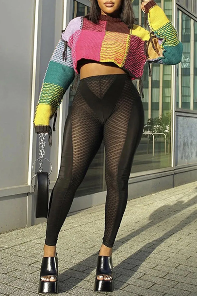 WH0310 Color Blocks Crop Sweater