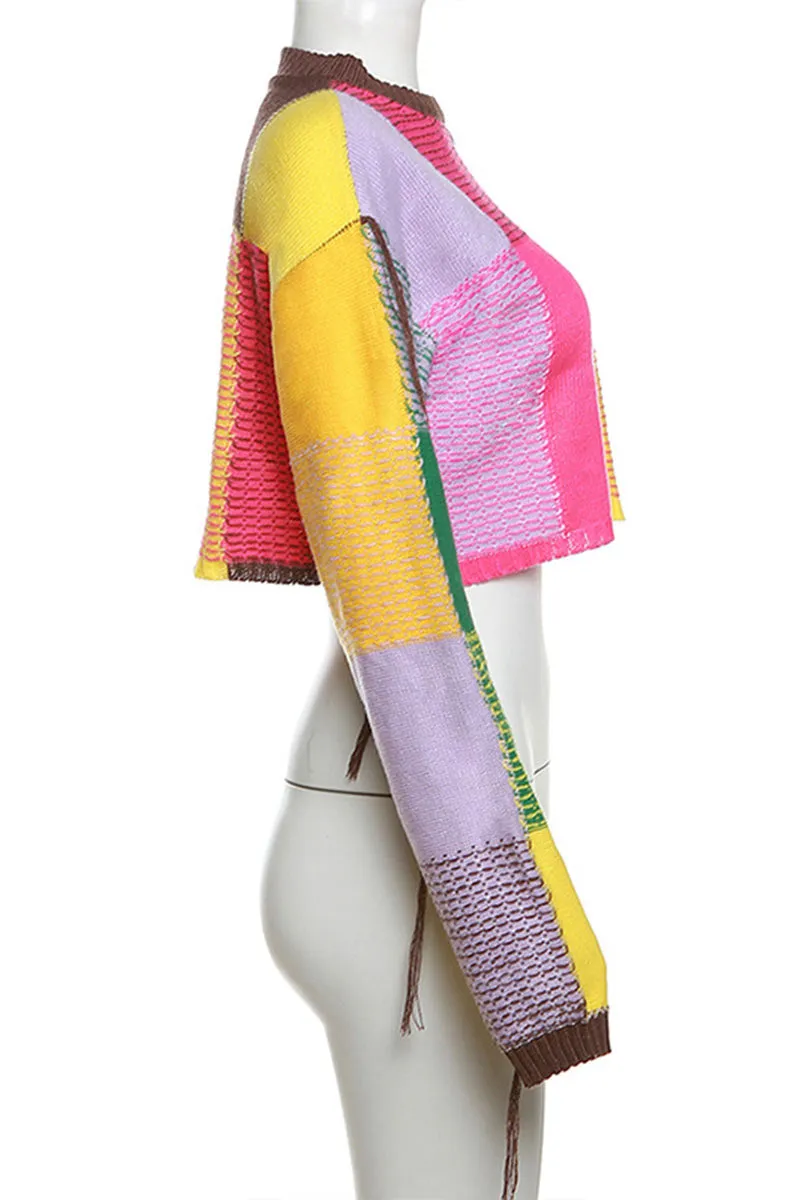 WH0310 Color Blocks Crop Sweater