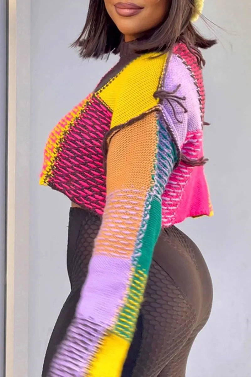 WH0310 Color Blocks Crop Sweater