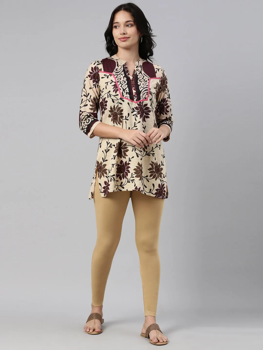 Wheat Cotton Stretch Ankle Length Leggings