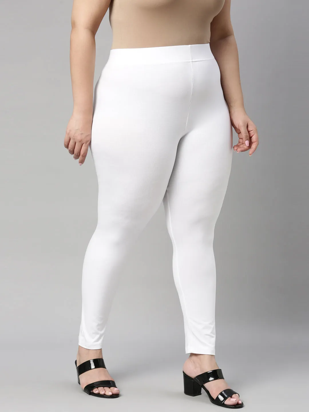 White Cotton Stretch Ankle Length Leggings