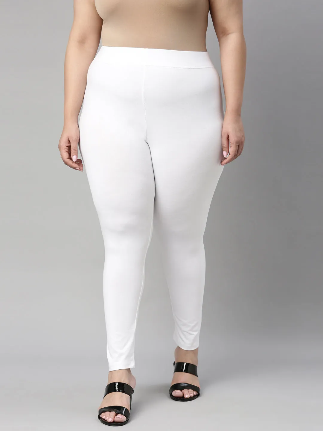 White Cotton Stretch Ankle Length Leggings