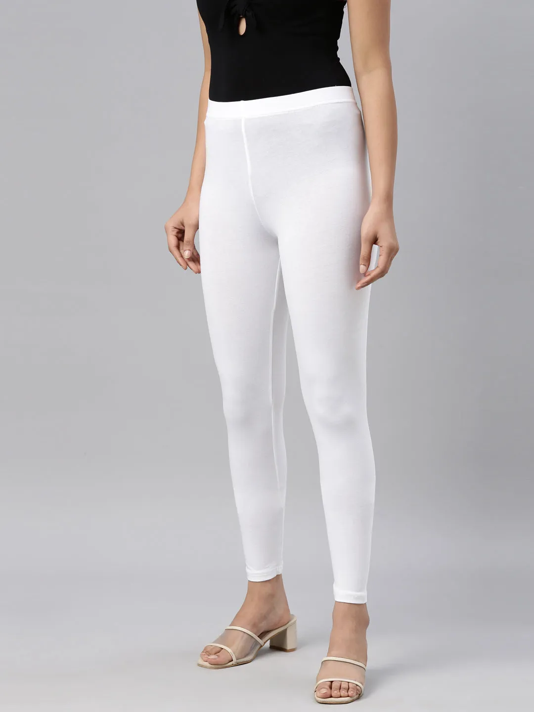 White Cotton Stretch Ankle Length Leggings
