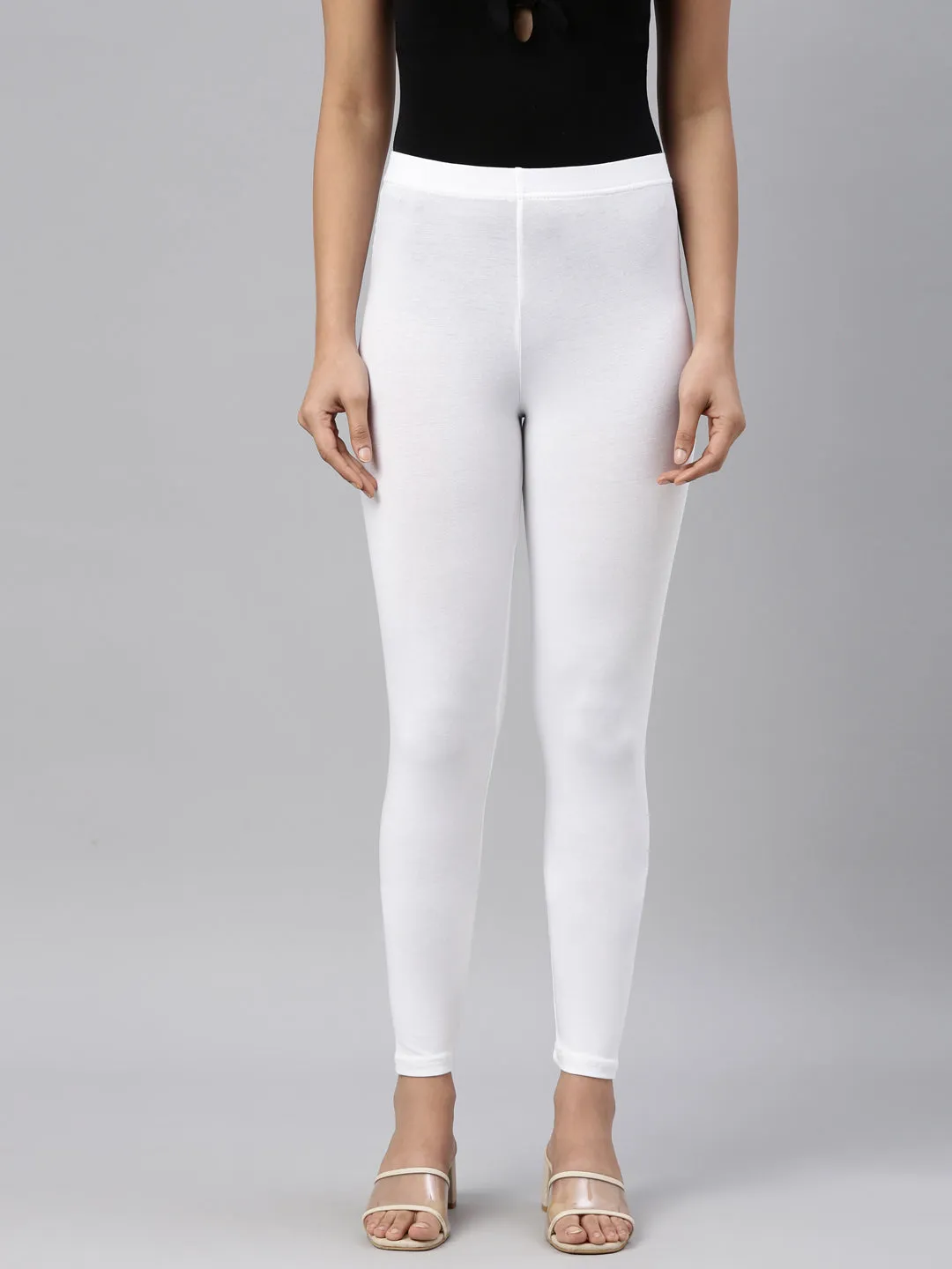 White Cotton Stretch Ankle Length Leggings