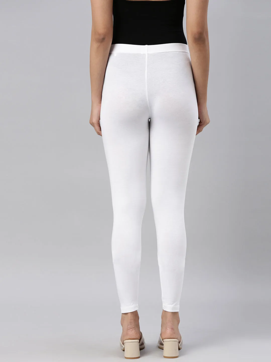 White Cotton Stretch Ankle Length Leggings