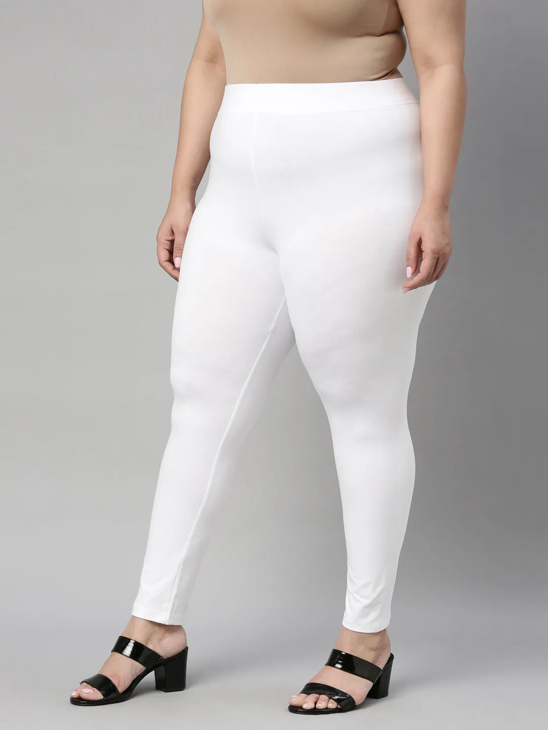 White Cotton Stretch Ankle Length Leggings
