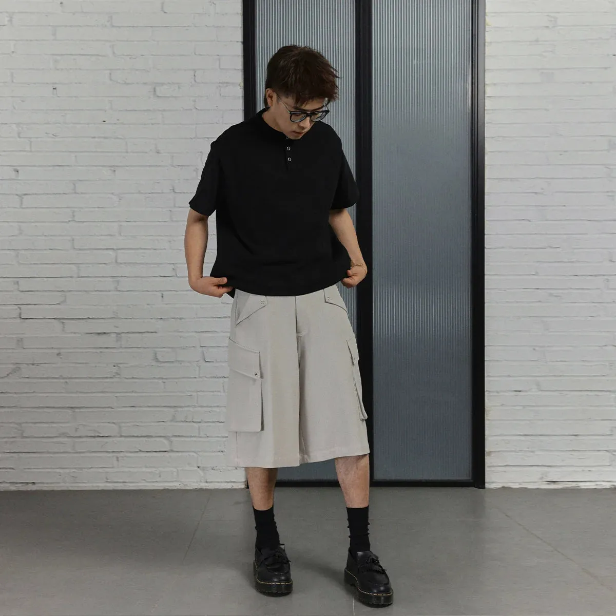 Wide-Leg Cargo Shorts