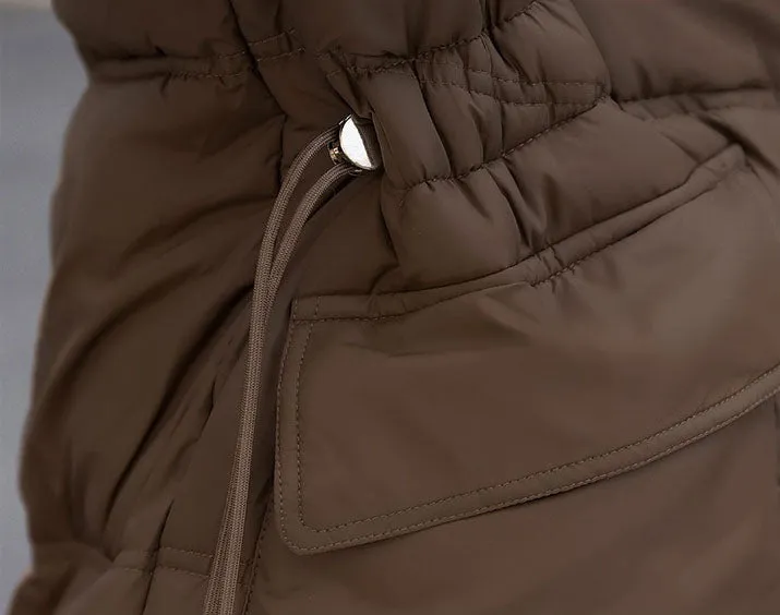 Windproof and Thickened Hooded Mid-Length Puffer Jacket