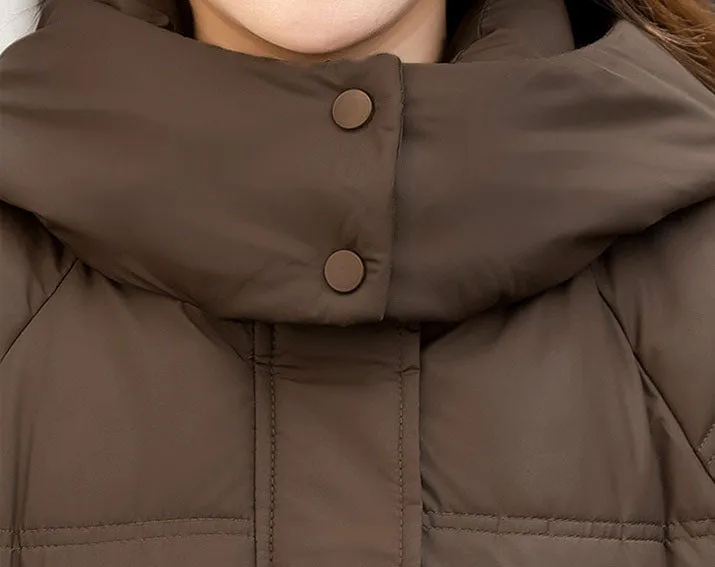 Windproof and Thickened Hooded Mid-Length Puffer Jacket