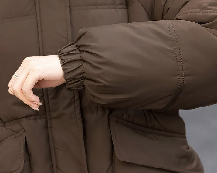 Windproof and Thickened Hooded Mid-Length Puffer Jacket