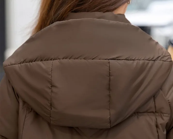 Windproof and Thickened Hooded Mid-Length Puffer Jacket