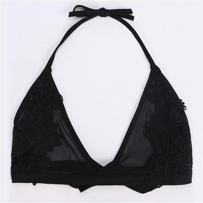 Women Crop Top Lace Flower Patchwork Strappy Cropped Tops Camisole Beach Bralette Bras Plus Size