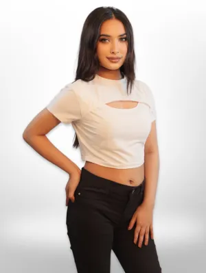 Women Cut Out Crop Tops Half Sleeve