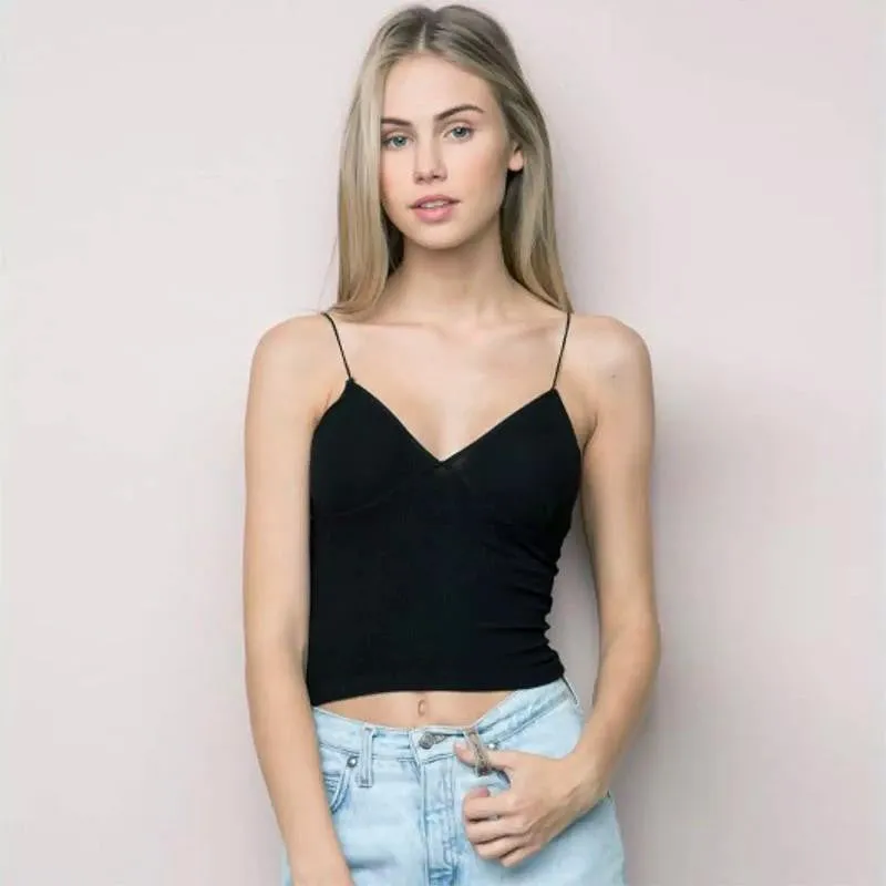 Women sexy bustier crop tops Cotton bralette tops Deep V Neck Pfeiffer Tank tops Camis Slim camisole