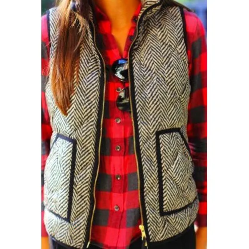Women Vest Big Pocket Design Winter Sleeveless Women Cotton Casual Ladies Jackets Puffer Herringbone Vest