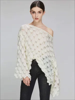 Women's Fall Macrame Over-Sized Pullover Sweater