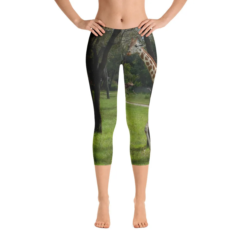 Women's Fitness/Fashion Capri Leggings - All-Over Print - Jeffrey the Giraffe Collection