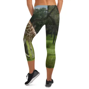 Women's Fitness/Fashion Capri Leggings - All-Over Print - Jeffrey the Giraffe Collection