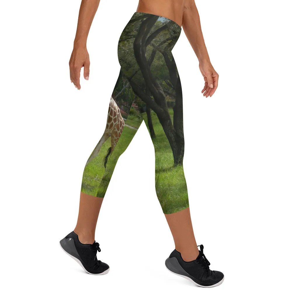 Women's Fitness/Fashion Capri Leggings - All-Over Print - Jeffrey the Giraffe Collection