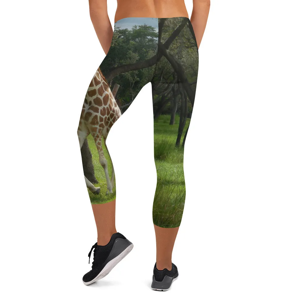 Women's Fitness/Fashion Capri Leggings - All-Over Print - Jeffrey the Giraffe Collection