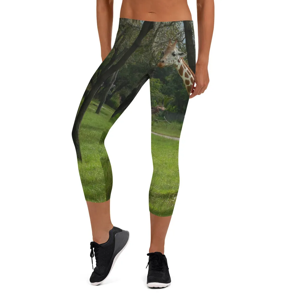 Women's Fitness/Fashion Capri Leggings - All-Over Print - Jeffrey the Giraffe Collection
