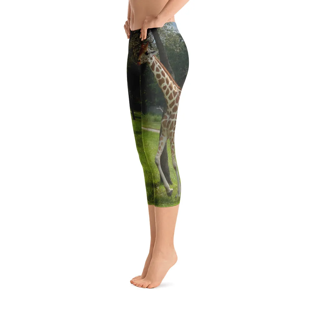 Women's Fitness/Fashion Capri Leggings - All-Over Print - Jeffrey the Giraffe Collection