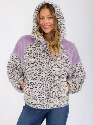 WOMEN'S LONG SLEEVE ANIMAL PRINT FRONT POCKETS HOODED PULLOVER SWEATER