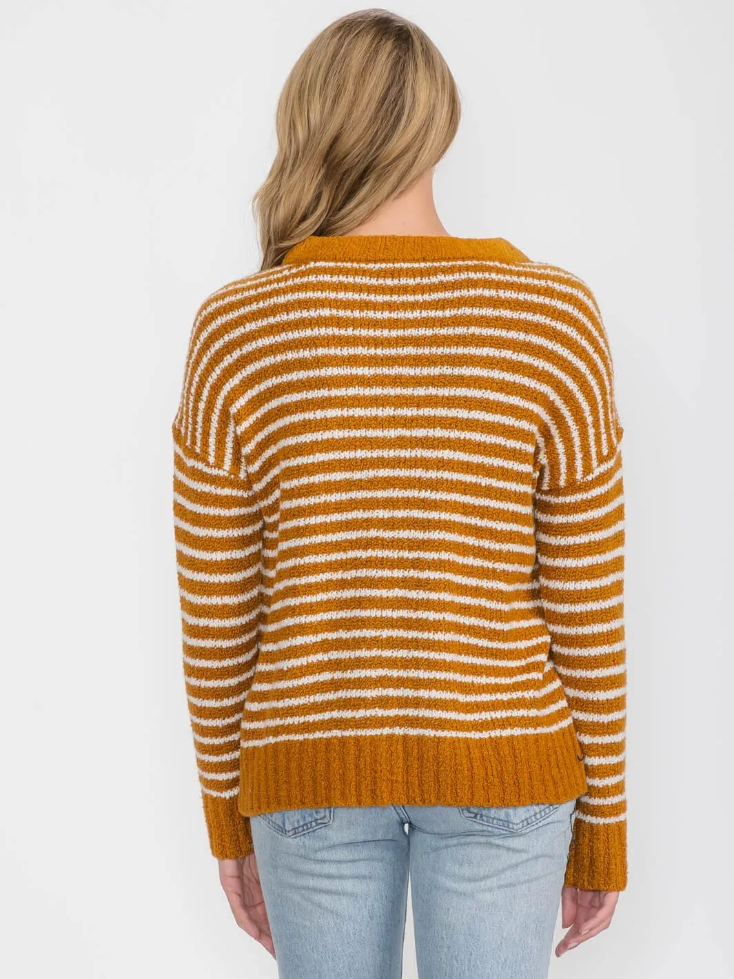 WOMEN'S LONG SLEEVE BUTTON UP KNIT COLORBLOCK PULLOVER SWEATER