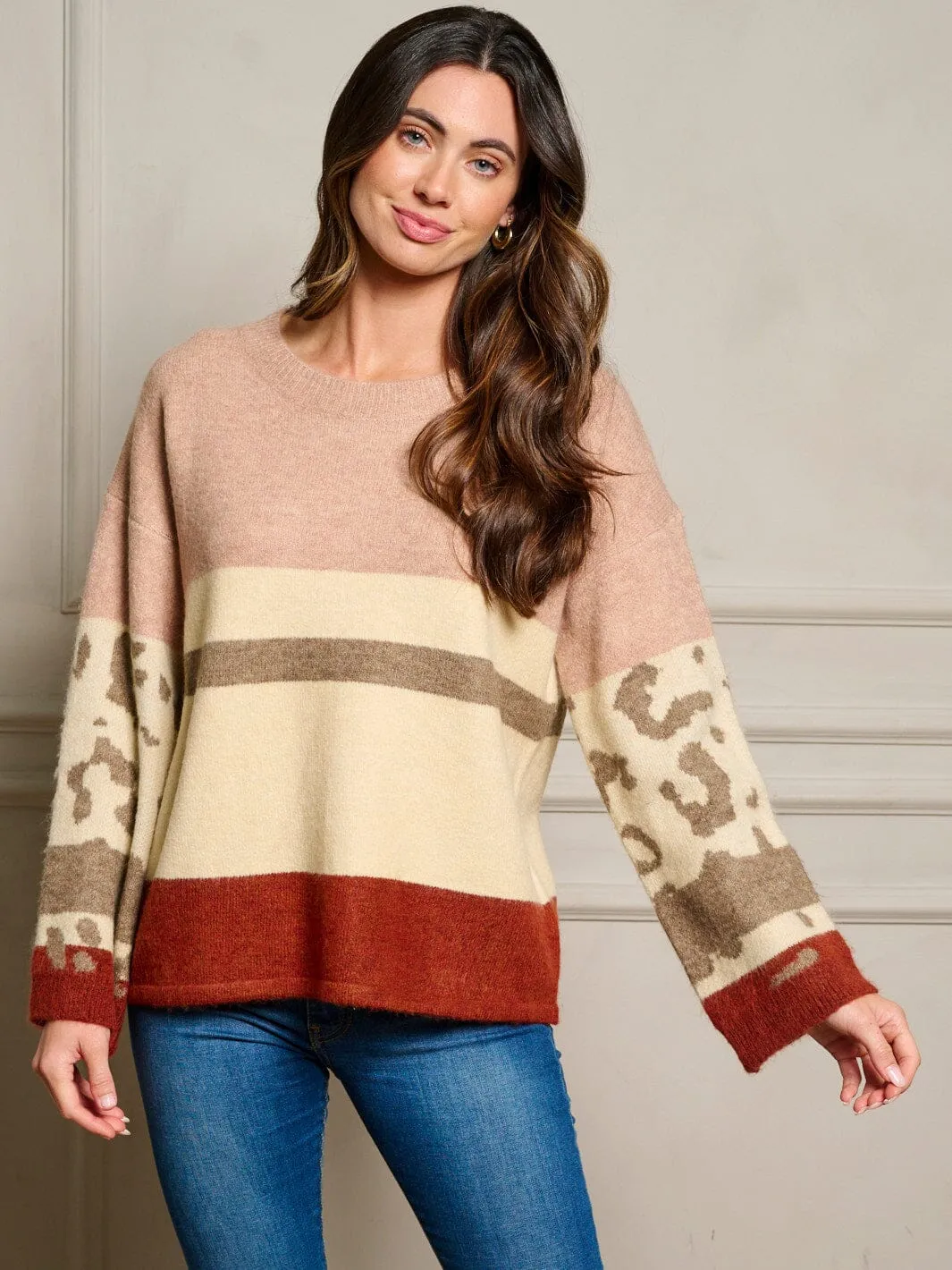WOMEN'S LONG SLEEVE COLORBLOCK PULLOVER SWEATER