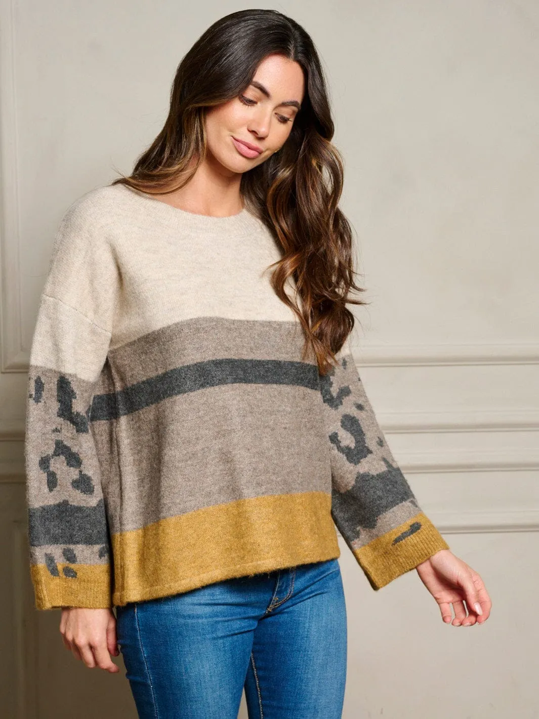 WOMEN'S LONG SLEEVE COLORBLOCK PULLOVER SWEATER