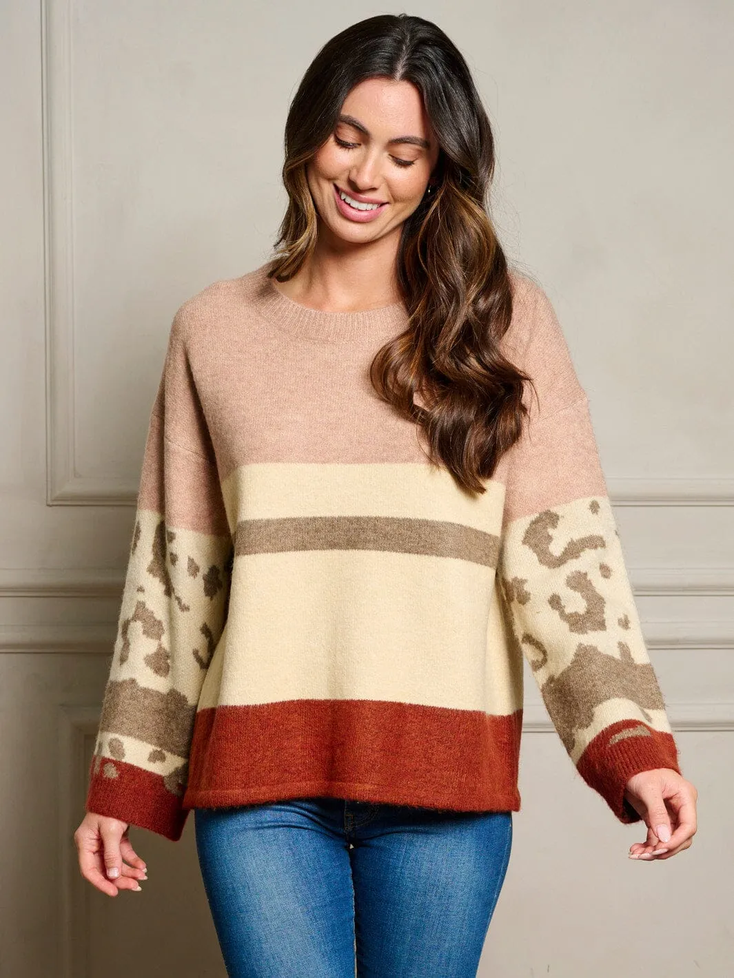 WOMEN'S LONG SLEEVE COLORBLOCK PULLOVER SWEATER